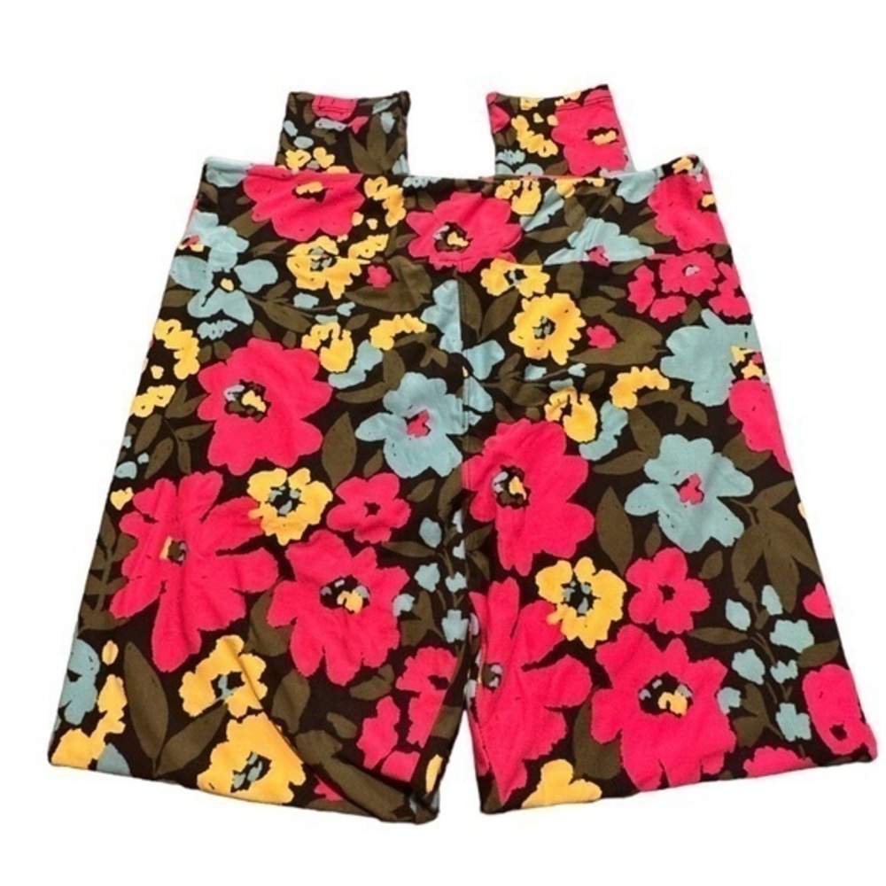 Women's Lularoe Black Floral Yoga Waist Buttery Leggings Size T/C EUC #1982